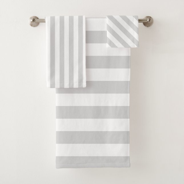 Light Grey and White Stripes Bath Towel Set (Insitu)