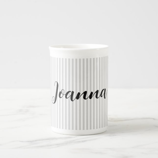 Light Grey and White Stripes Personalized   Bone China Mug (Front)