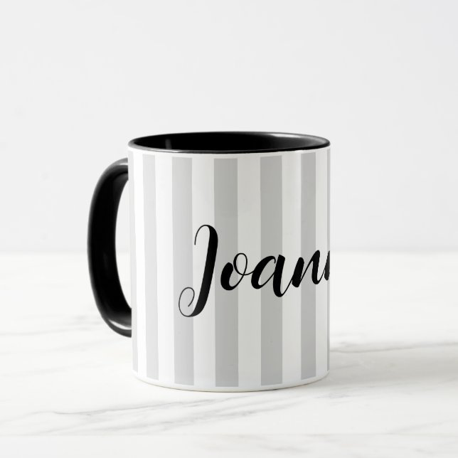 Light Grey and White Stripes Personalized  Mug (Front Left)