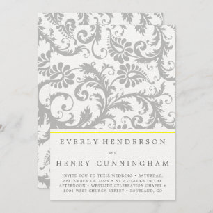 Light Grey and Yellow Damask Wedding Invitation