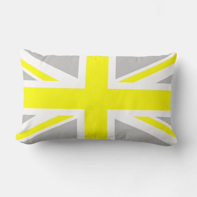 Light Grey and Yellow Union Jack Lumbar Pillow (Front)