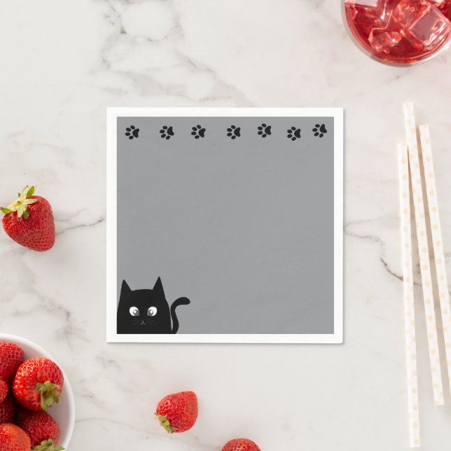 Light Grey Black Cat Paws Napkin (Insitu)