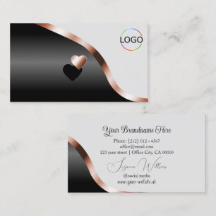 Light Grey Black Wavy Rose Gold Decor Hearts Logo Business Card