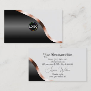 Light Grey Black Wavy Rose Gold Decor with Logo Business Card