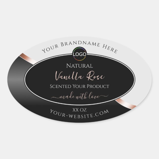 Light Grey Black Wavy Rose Gold Labels with Logo (Front)