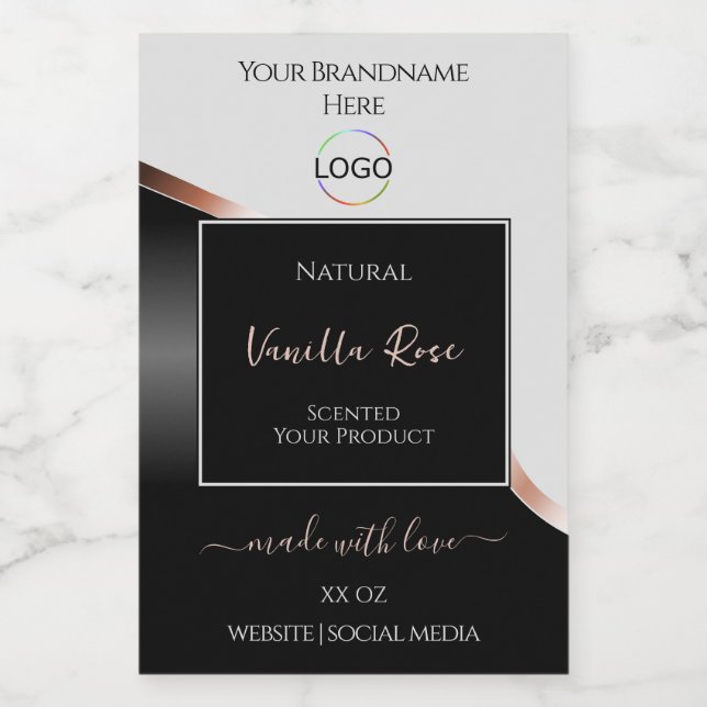 Light Grey Black Wavy Rose Gold Labels with Logo (Single Label)