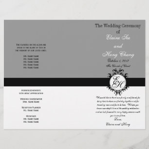Light Grey Black Wedding Program Chic Monogrammed