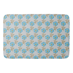 Light Grey Blue Poppy Flowers Bath Mat