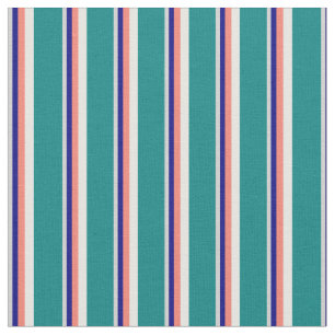 Light Grey, Blue, Salmon, White, and Teal Pattern Fabric