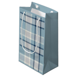 Light grey-blue textured chequered  small gift bag
