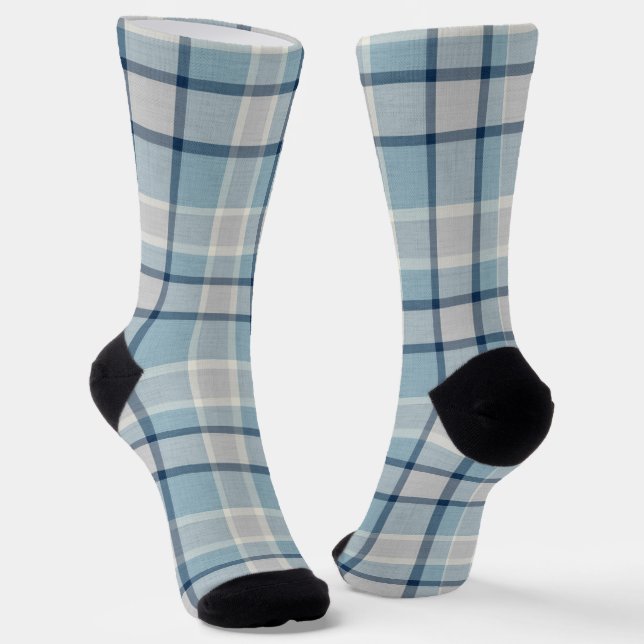 Light grey-blue textured chequered  socks (Angled)