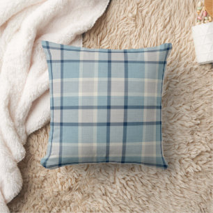 Light grey-blue textured chequered throw pillow