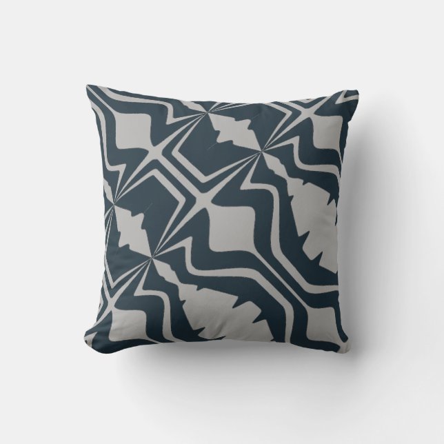 Light Grey Bold Diagonal Sound Waves on Navy Throw Pillow (Front)