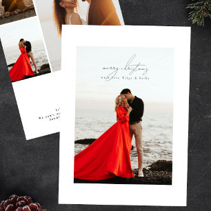 light grey calligraphy frame photo merry christmas holiday card