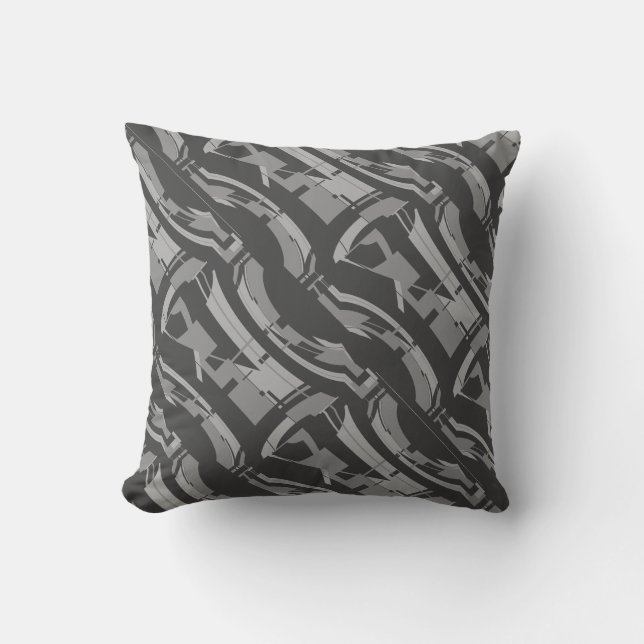 Light Grey Charcoal Abstract Diagonal Art Motif  Throw Pillow (Front)