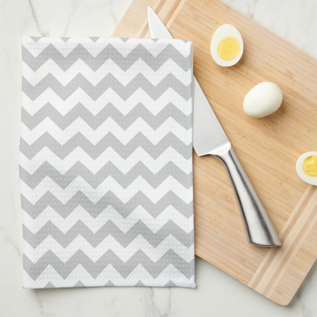 Light Grey Chevron - Custom Text Kitchen Towel (Quarter Fold)