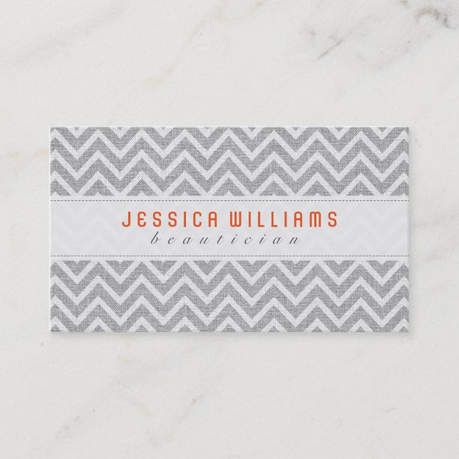 Light Grey Chevron Pattern Faux Linen Texture Business Card (Front)