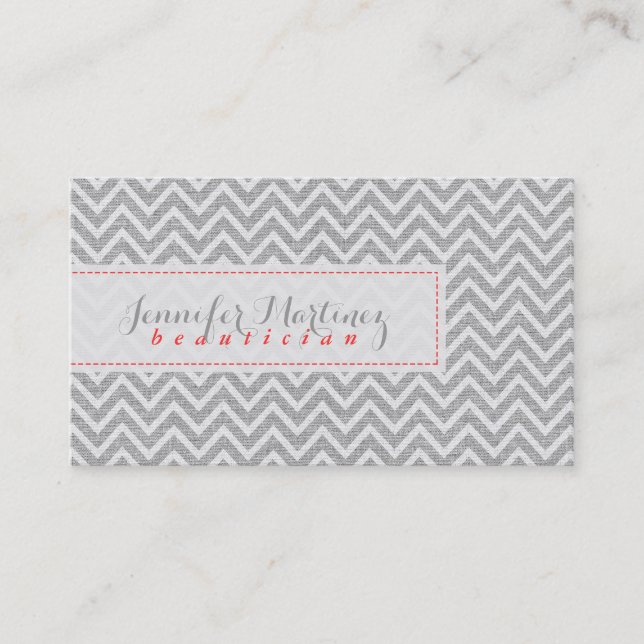 Light Grey Chevron Pattern Linen Texture 3a Business Card (Front)