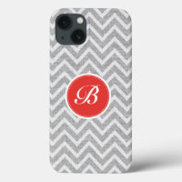 Light Grey Chevron Pattern Linen Texture Monogram