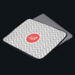 Light Grey Chevron Pattern Linen Texture Monogram Laptop Sleeve<br><div class="desc">Elegant light grey and white retro chevron geometric seamless pattern with linen texture and customizable and optional monogram. Touch of orange-red.</div>