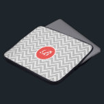 Light Grey Chevron Pattern Linen Texture Monogram Laptop Sleeve<br><div class="desc">Elegant light grey and white retro chevron geometric seamless pattern with linen texture and customizable and optional monogram. Touch of orange-red.</div>
