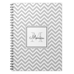Light Grey Chevron Pattern with Monogram Notebook