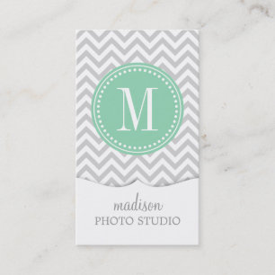 Light Grey Chevron Zigzag Personalized Monogram Business Card