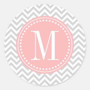 Light Grey Chevron Zigzag Personalized Monogram Classic Round Sticker