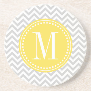 Light Grey Chevron Zigzag Personalized Monogram Coaster