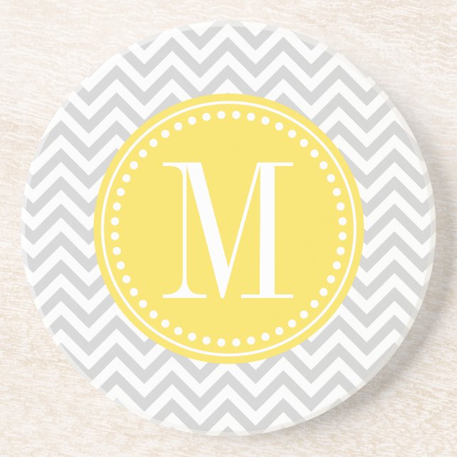 Light Grey Chevron Zigzag Personalized Monogram Coaster (Front)