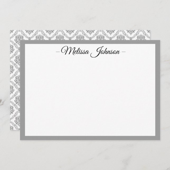 Light Grey Damask Personalized Card (Front/Back)