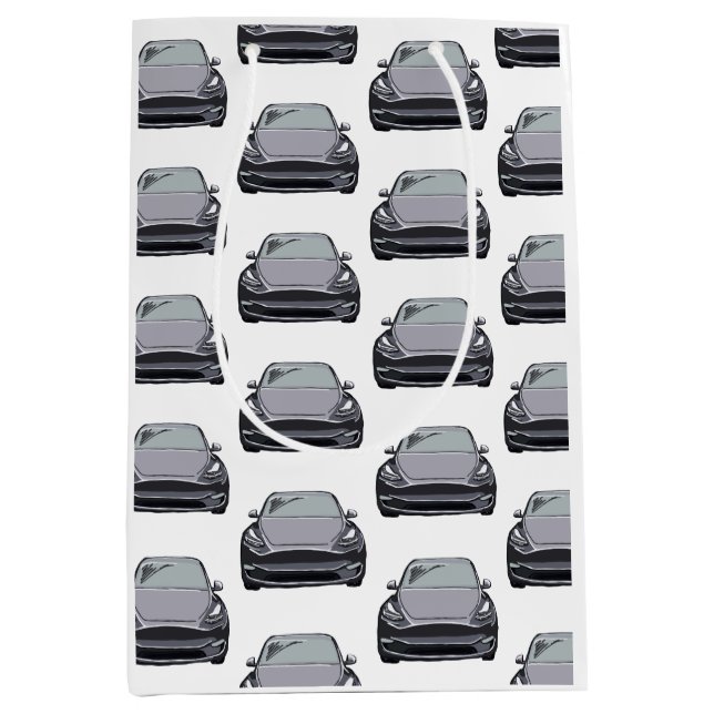 Light Grey Electric Vehicle SUV Car  Medium Gift Bag (Front)