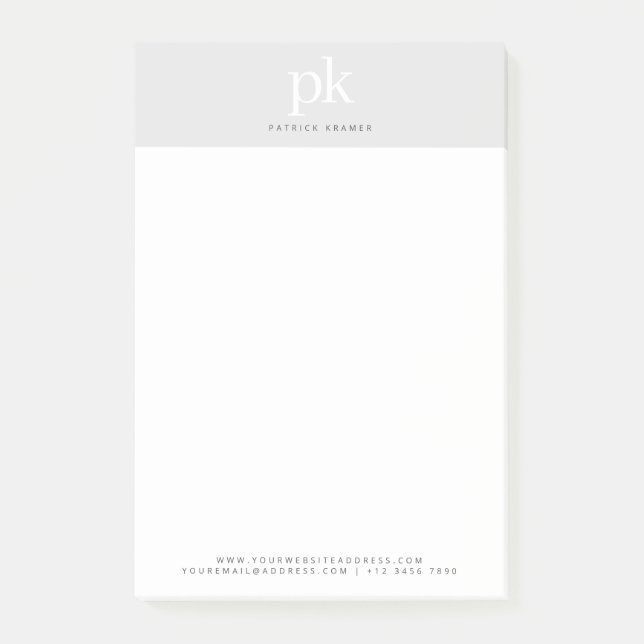 Light Grey Elegant Minimalist Monogram Initials Post-it Notes (Front)