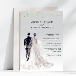 Light Grey Elegant Traditional Bride Groom Wedding Invitation