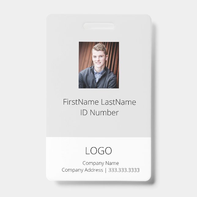 Light Grey Employee ID Badge with Barcode (Front)