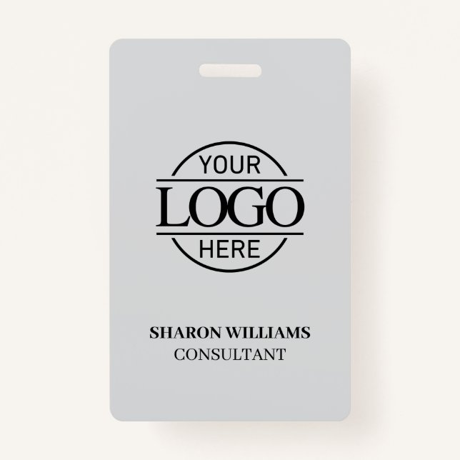 Light Grey Employee ID with Custom Business Logo Badge (Front)