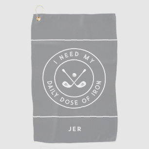 Light Grey Funny Golfer Iron Quote Personalized Golf Towel