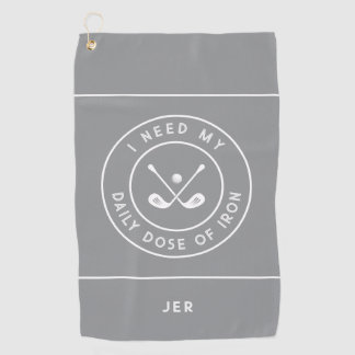 Light Grey Funny Golfer Iron Quote Personalized Golf Towel