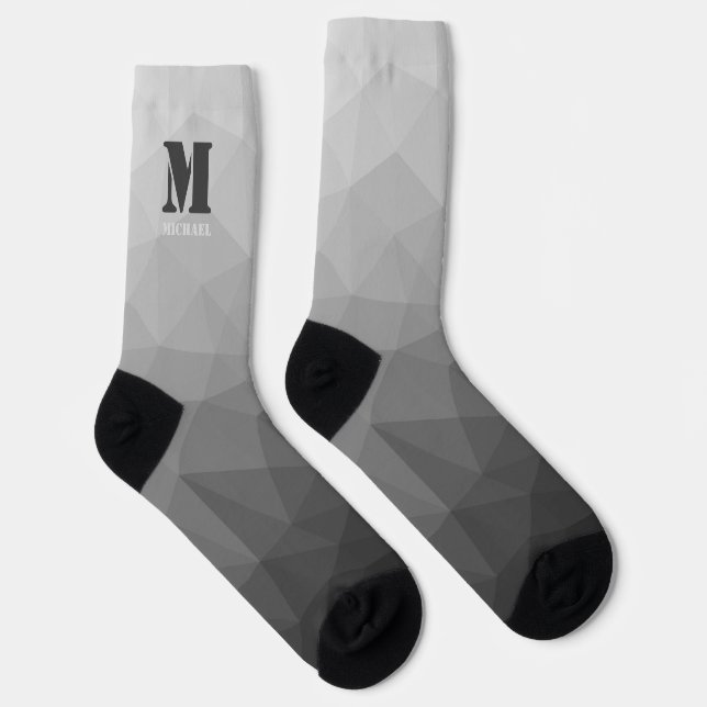 Light grey geometric mesh pattern Monogram Socks (Right)