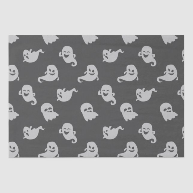 Light Grey Ghosts Dark Grey Halloween Tissue Paper (Front)