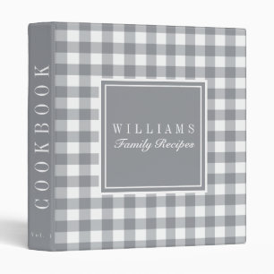 Light Grey Gingham Family Recipe Cookbook Binder