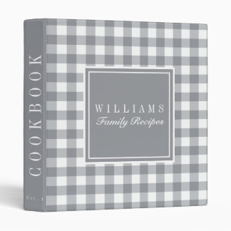 Light Grey Gingham Family Recipe Cookbook Binder