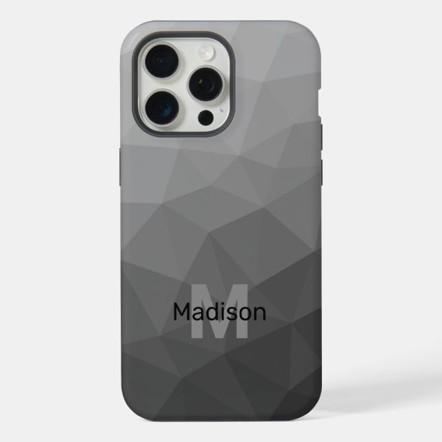 Light grey gradient geometric mesh Monogram iPhone Case (Back)