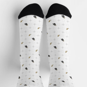 Light Grey Graduation Caps and Diploma Pattern Soc Socks