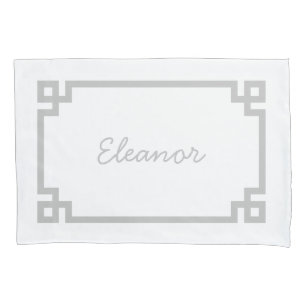 Light Grey Greek Key Monogram Standard Pillow Case