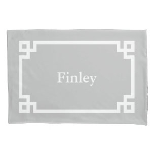 Light Grey Greek Key Monogram Standard Pillow Case