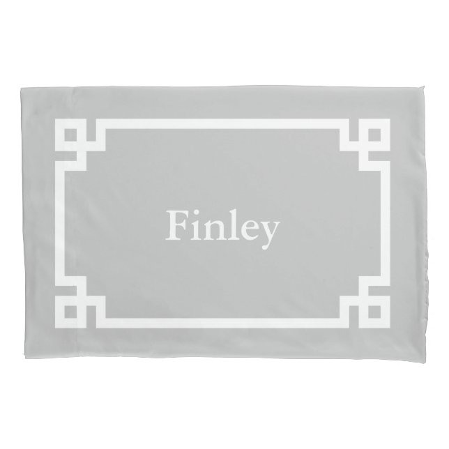 Light Grey Greek Key Monogram Standard Pillow Case (Front)