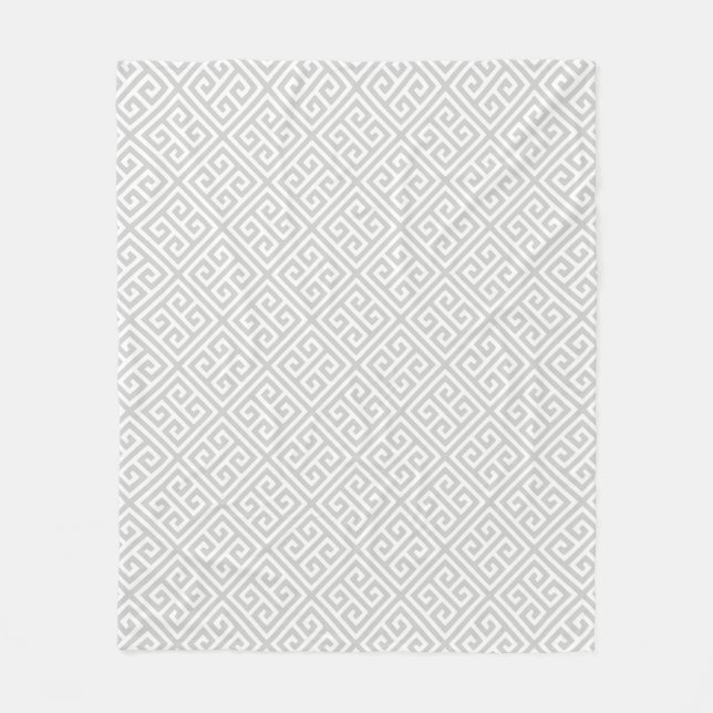 Light Grey Greek Key Pattern Fleece Blanket (Front)