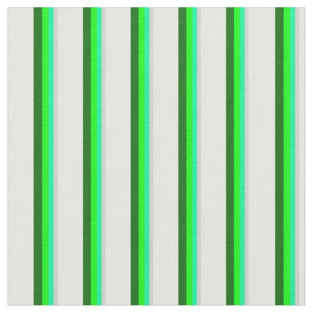Light Grey, Green, Lime, Dark Green & White Lines Fabric (Close Up)