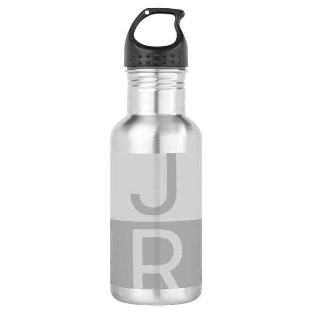 Light Grey & Grey Modern Initials Monogram 710 Ml Water Bottle (Front)